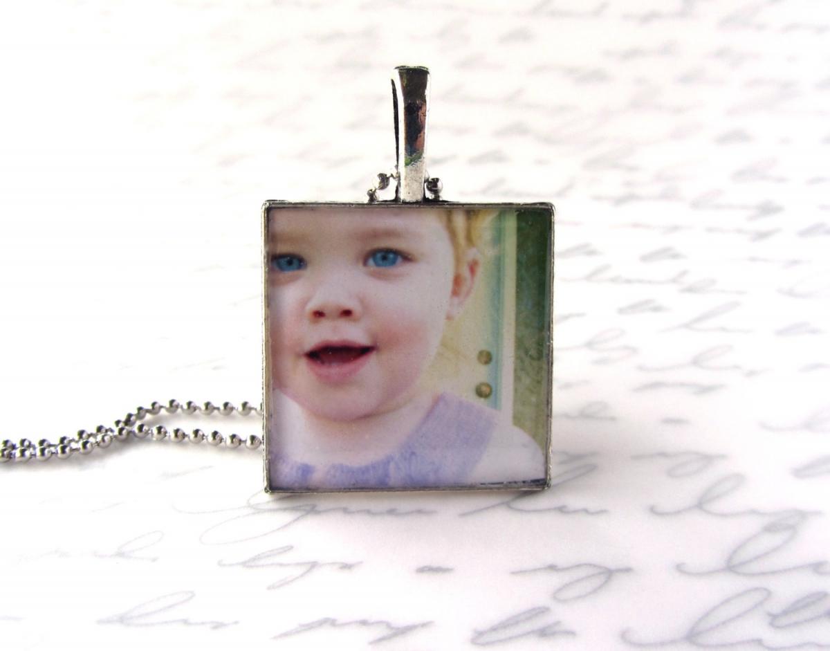 Custom Necklace With Your Family Photo, 1" Square Setting